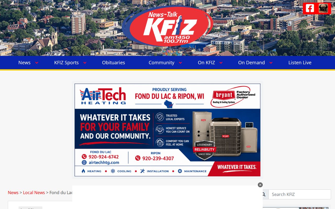 Fond du Lac County arrest-news and booking-record context in a KFIZ article